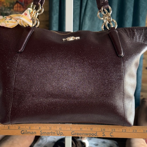 Coach Glittery Brown Leather Tote with Floral Scarf - Picture 4 of 15